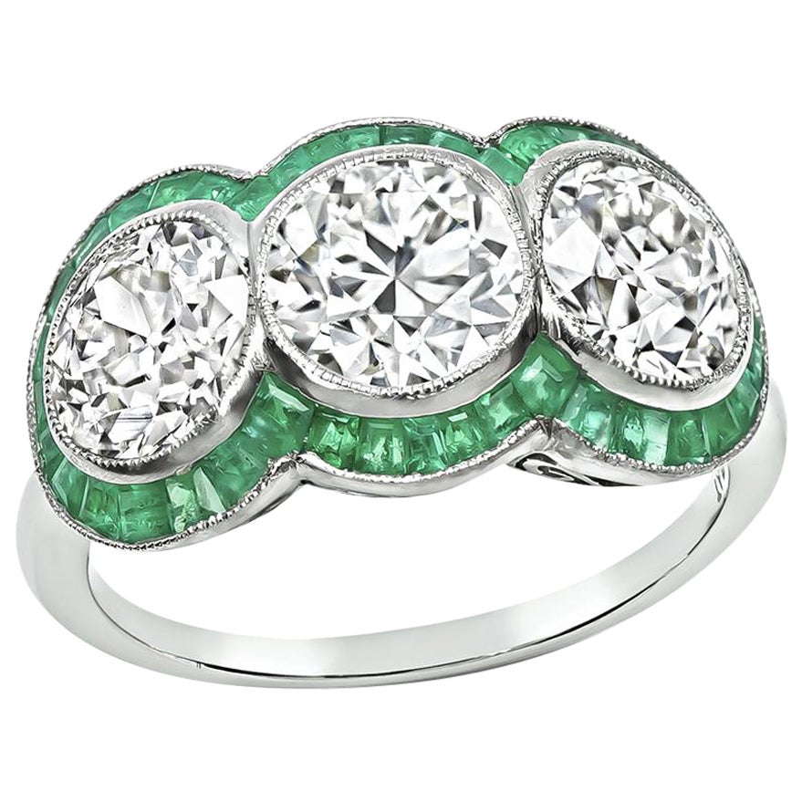 Art Deco 2.82ct Diamond Emerald Anniversary Ring For Sale