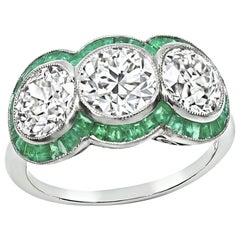 Art Deco 2.82ct Diamond Emerald Anniversary Ring
