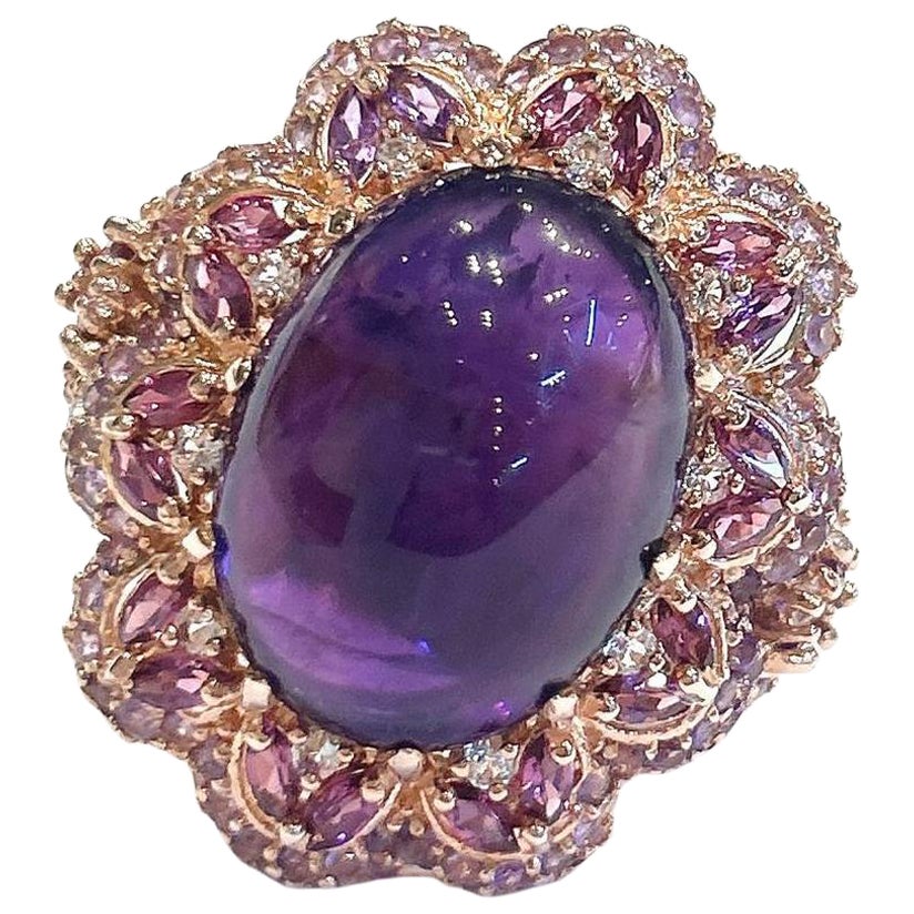 Bochic "Capri" Bague Cocktail Améthyste et Topaze en Or 18K et Argent
