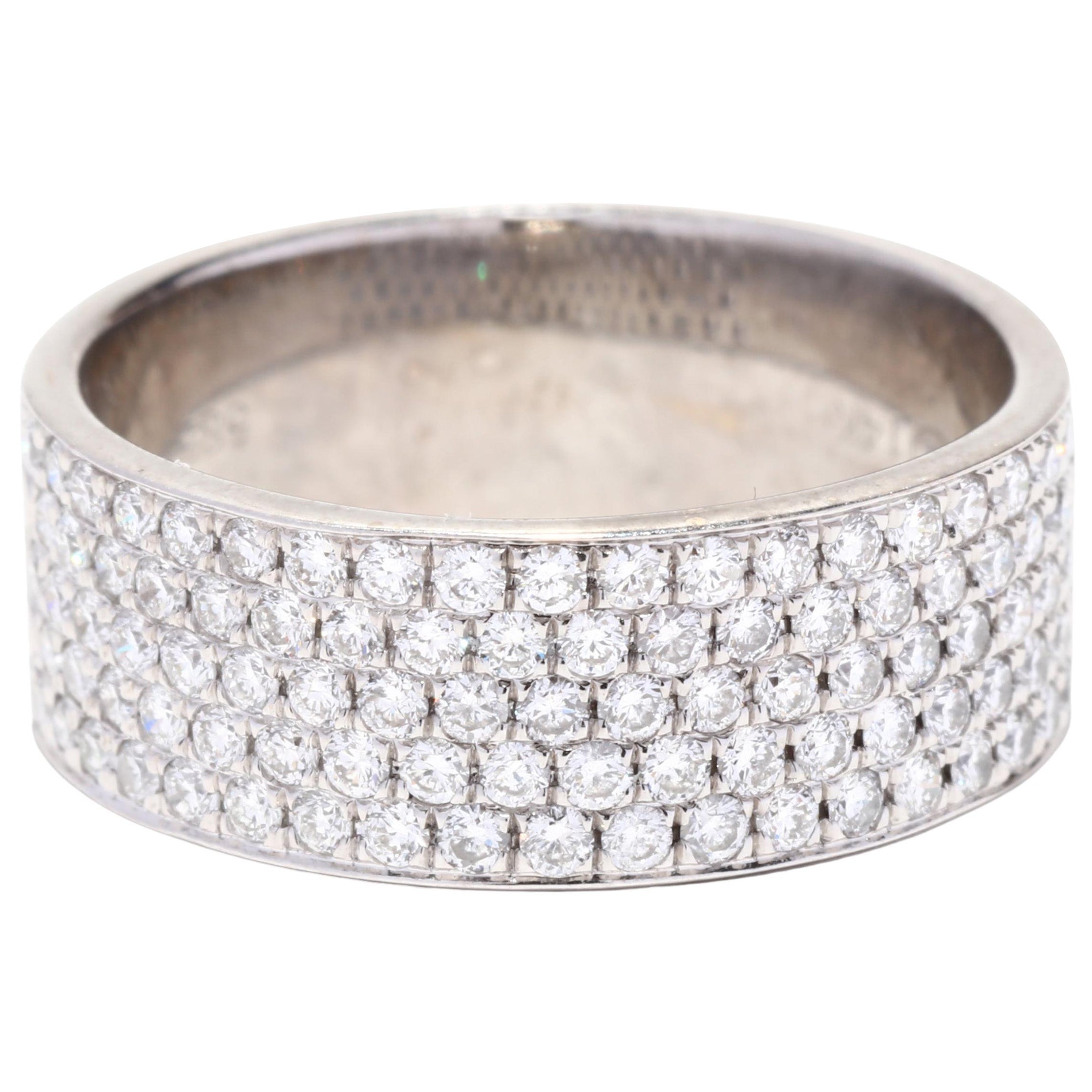 Breites Pavé-Diamantband, 14K Weißgold, Ring, breite Diamant-Hochzeit
