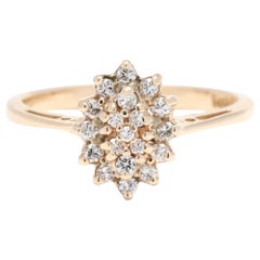 0.25 Karat Diamant Navette Ring, 14 Karat Gelbgold, Ringgröße 6, Diamant-Cluster