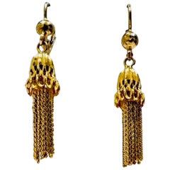 Orecchini a goccia con nappe in oro giallo 18 carati vintage con frangia a catena