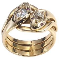 Diamond Gold Crossover Snake Ring 8