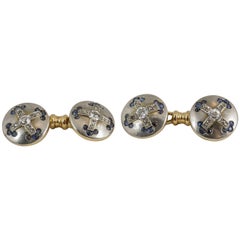 Cufflinks set with Sapphires & Diamonds in Platinum & Gold , French circa 1920