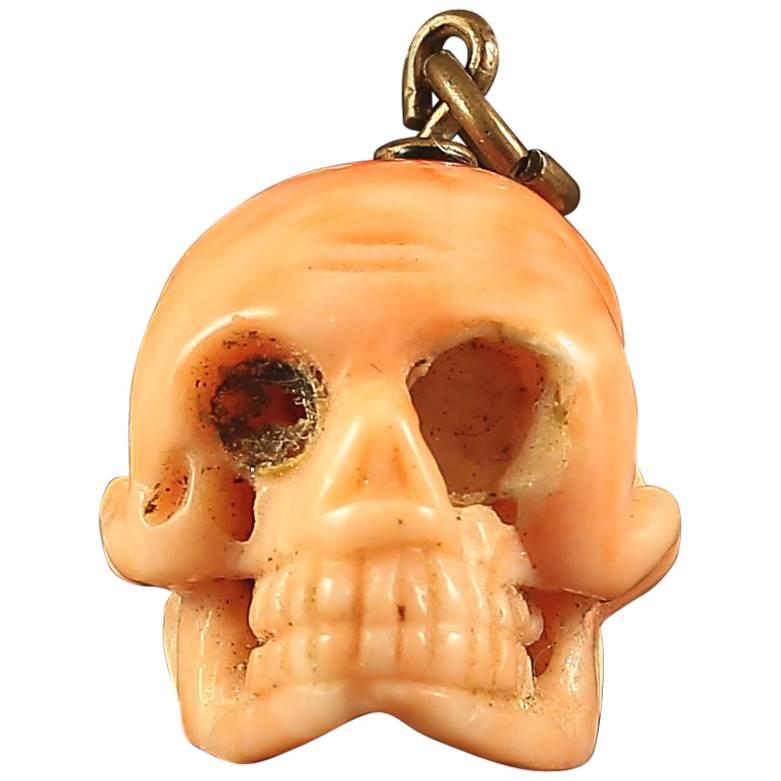 Antique Georgian Memento Mori Skull Coral Pendant 1800s For Sale