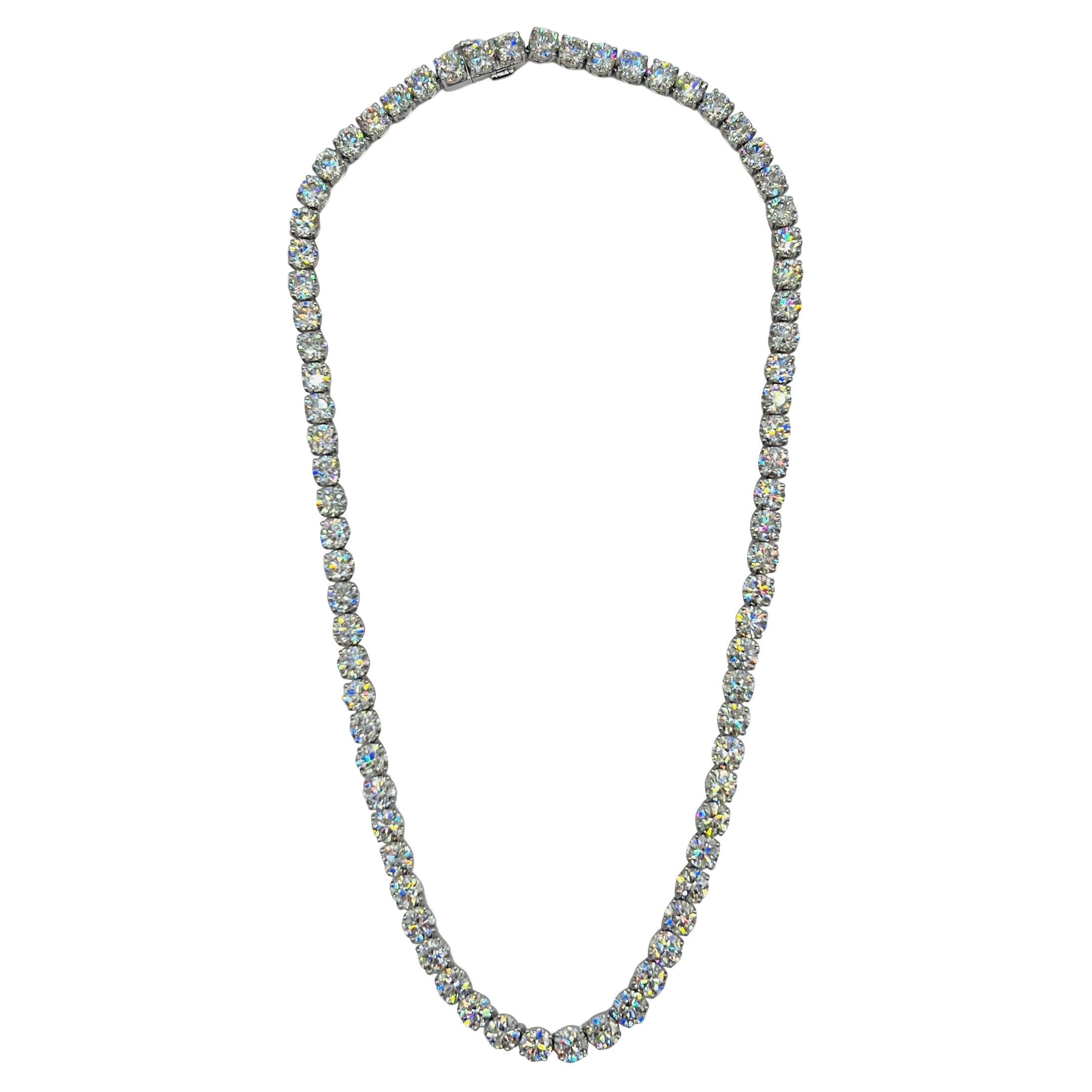 GIA White Diamond Round Tennis Necklace in 18K White Gold