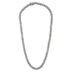GIA White Diamond Round Tennis Necklace in 18K White Gold