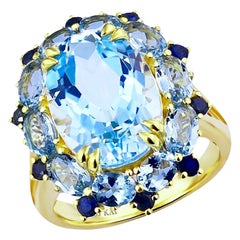 Kai 7.20ct Blue Topaz Aquamarine Sapphire Cluster Cocktail Ring