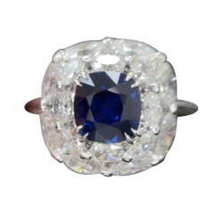 Gubelin GIA Certified 2.38 Carat Burma No Heat Sapphire Diamond Platinum Ring