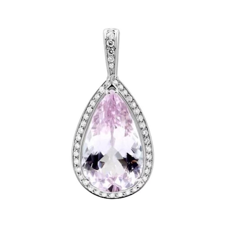 Classic Kunzite Diamond White 18K Gold Necklace for Her