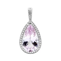 Classic Kunzite Diamond White 18K Gold Necklace for Her