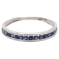Sapphire Channel Set Milgrain Wedding Band, 14K White Gold, Ring Size 4.75