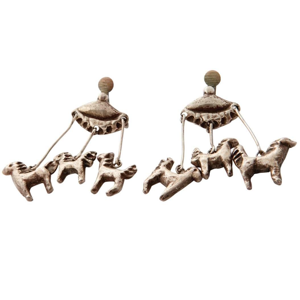 LG Treasures 1945 Line Vautrin Carousel Bronze Earrings For Sale