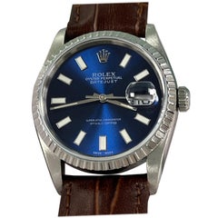 Rolex Datejust 16220 36mm Blue Dial Stainless Steel Leather Strap