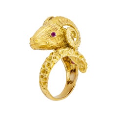Vintage Ilias Lalaounis Ram Head Ring in 18 Karat Yellow Gold