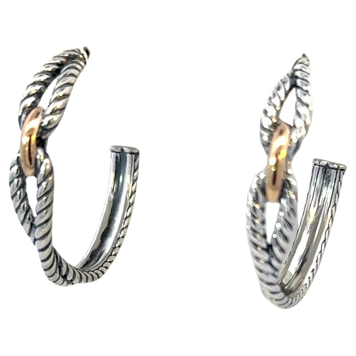 David Yurman Large Hoop Earrings 18 KT Gold + Silver Estate