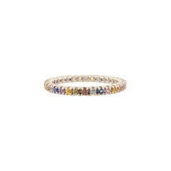 Colorful Multi-Gemstone Full Eternity Wedding Band Ring in 14K Solid White Gold