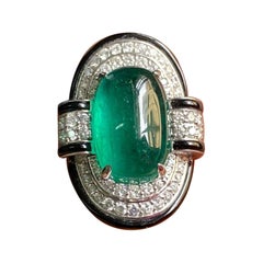 Anello Cocktail con smeraldo cabochon, diamante e onice da 11,08 carati