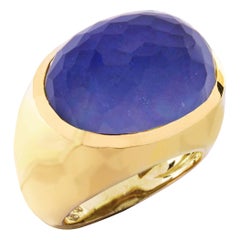 Alex Jona Bague dôme en or jaune 18 carats avec cristal de roche et lapis-lazuli