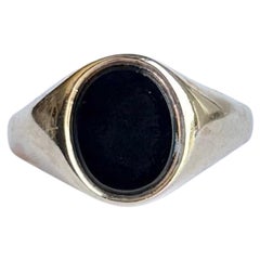 Anello con sigillo d'epoca in onice e oro 9 carati