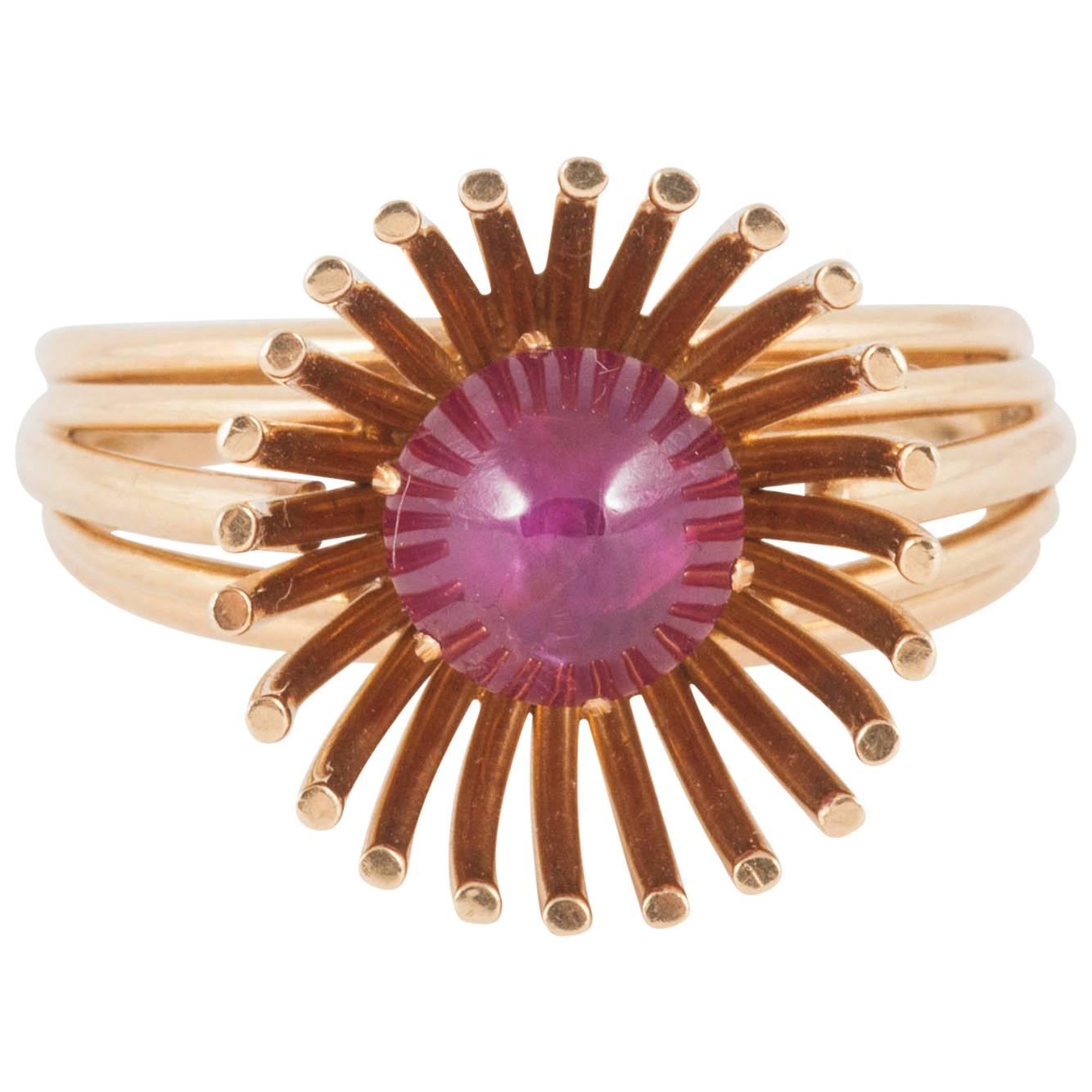 Hans Mautner London1954 Cabochon Ruby Gold Ring For Sale