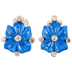 Lapis and Diamond Flower Earrings, French, circa 1950 7
