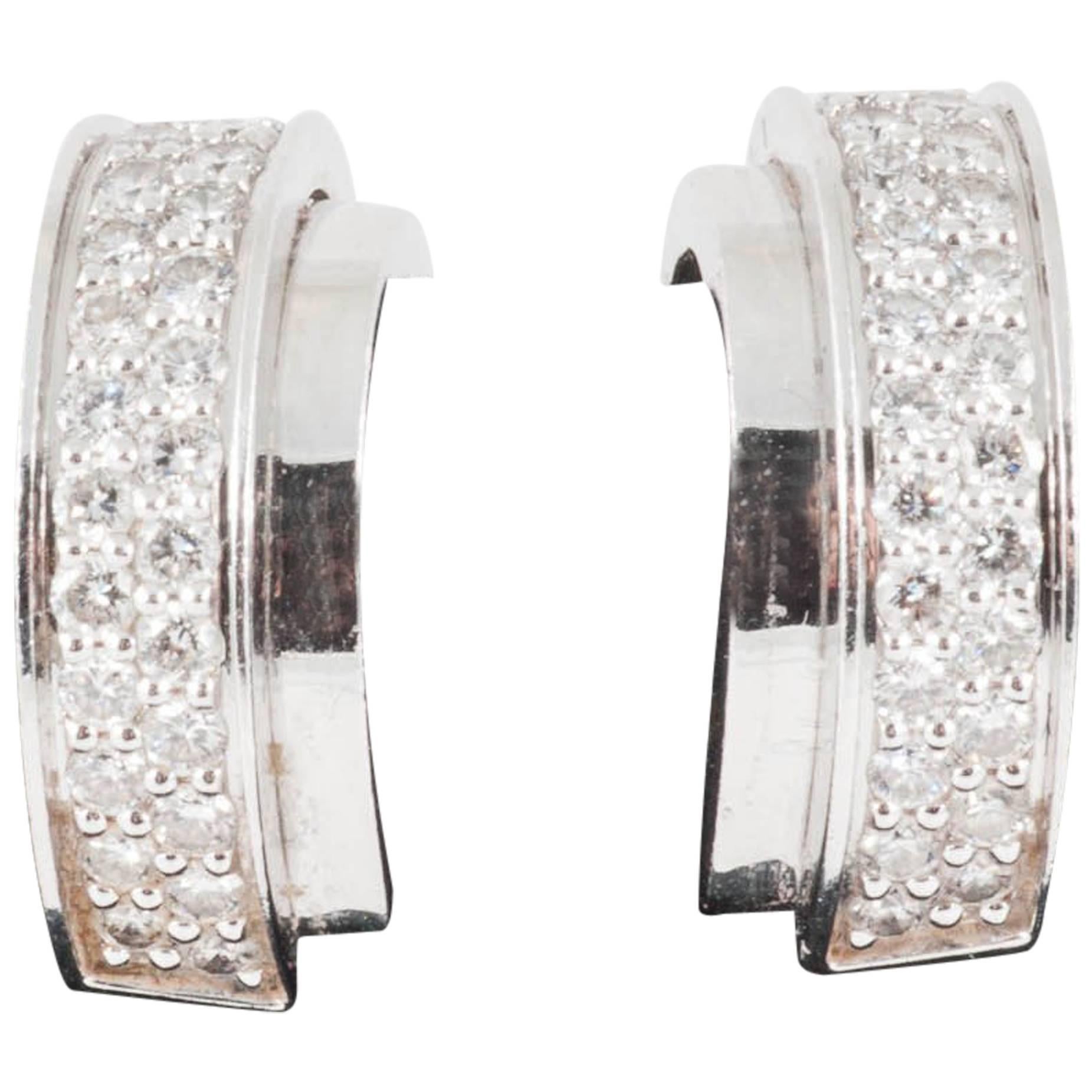 Piaget Earrings Creole Shape in 18 Karat White Gold & Diamonds, Swiss circa 1980 For Sale