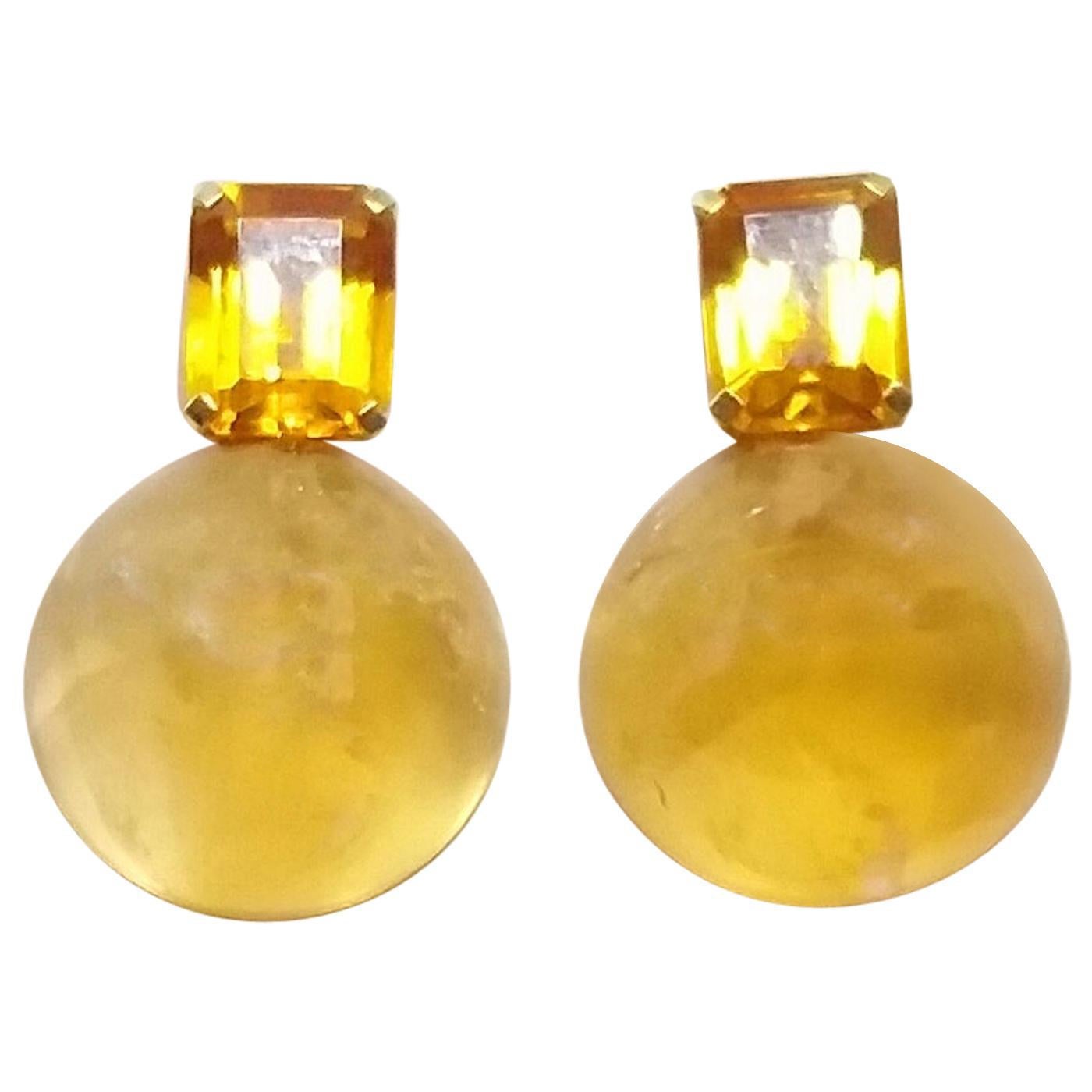 Achteckiger Facettierter Cognac- Citrin-Gold- Citrin-Knopf im Achteckschliff 14 Kt massives Gelbgold
