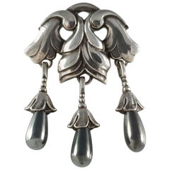 Georg Jensen Silver Hematite Drop Brooch #132