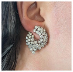 Boucles d'oreilles vintage en diamant rond français 15.00 carat en poids total en platine