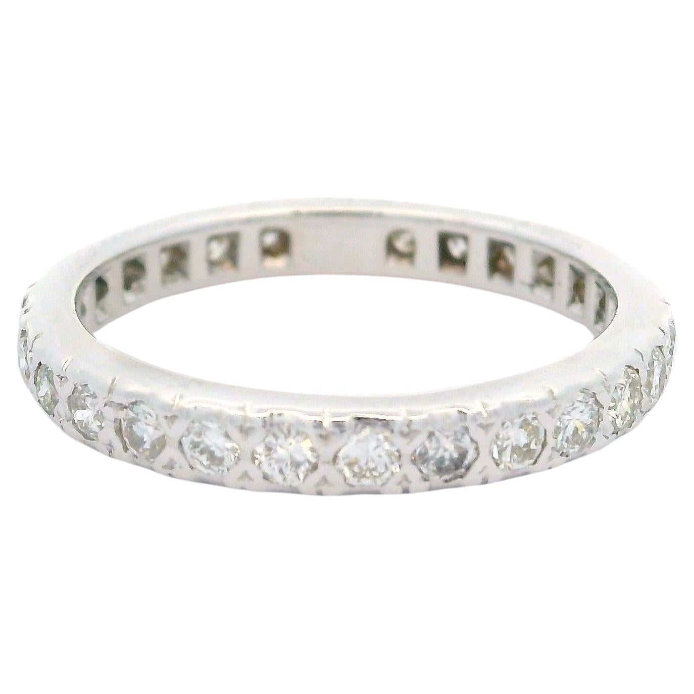 Vintage 14k White Gold 0.60ctw Pave Diamond Polished Eternity Band Ring Size 7.5
