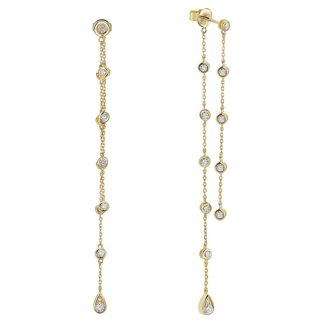 Yellow Gold Dangle Diamond by The Yard Earrings For Sale