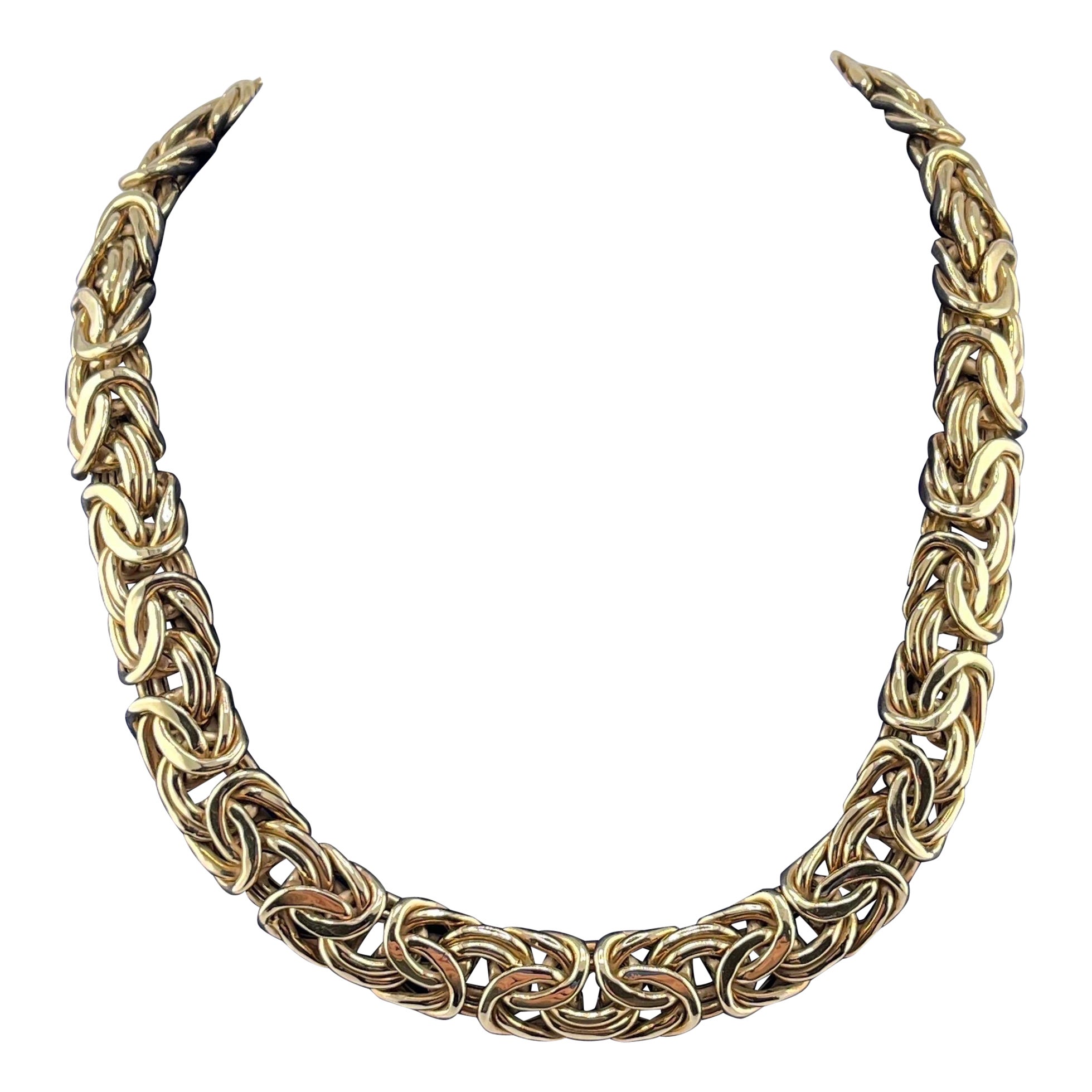 This stunning necklace adds a touch of elegance to any outfit. The necklace features a flat Byzantine style, approximately 16.25in in length, 13.6mm wide, and 68 grams, and is perfect for any occasion, such as weddings, anniversaries, birthdays, or