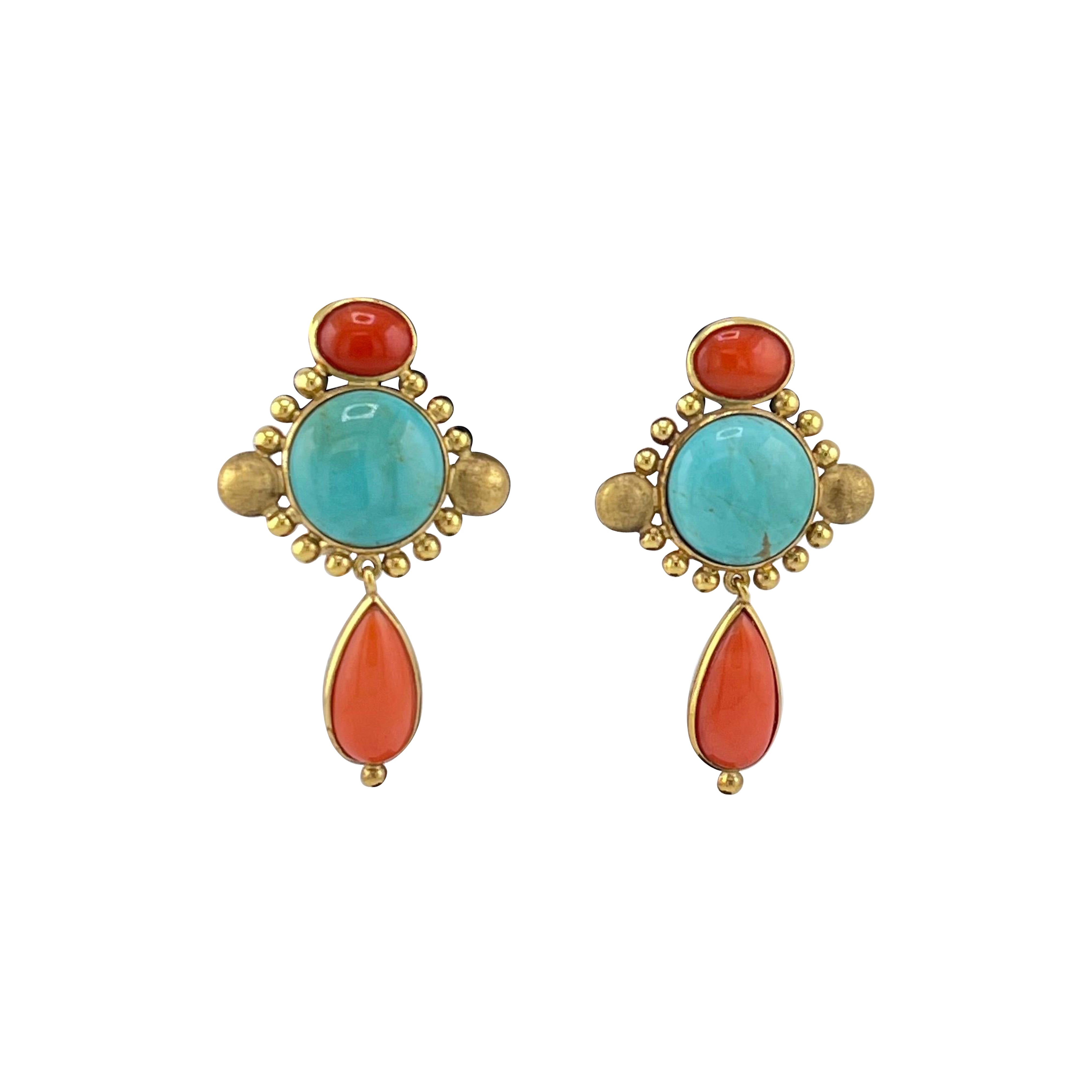 18kt Yellow gold Turquoise and Coral Earrings