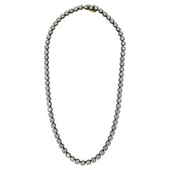 GIA White Diamond Round Tennis Necklace in Black Rhodium & 18K Yellow Gold