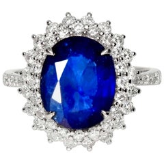 Anillo de compromiso Zafiro Azul Real Lotus 18K 4,87 ct