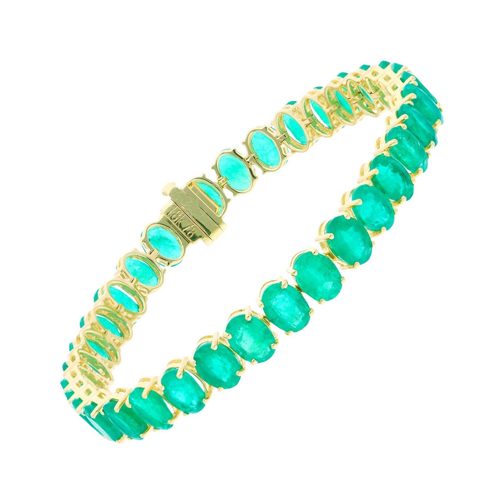 25.24 Carat Oval Shape Natural Emerald Gemstone Bracelet or jaune 18 carats en vente