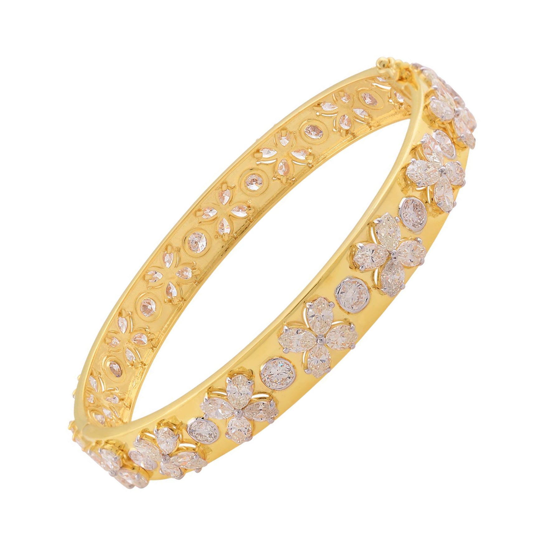 Armreif aus 18 Karat Gelbgold mit Marquise- und runden Diamanten, handgefertigt