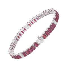 Bracelet de pierres précieuses en or blanc 18 carats, diamants et rubis taille émeraude, fait main