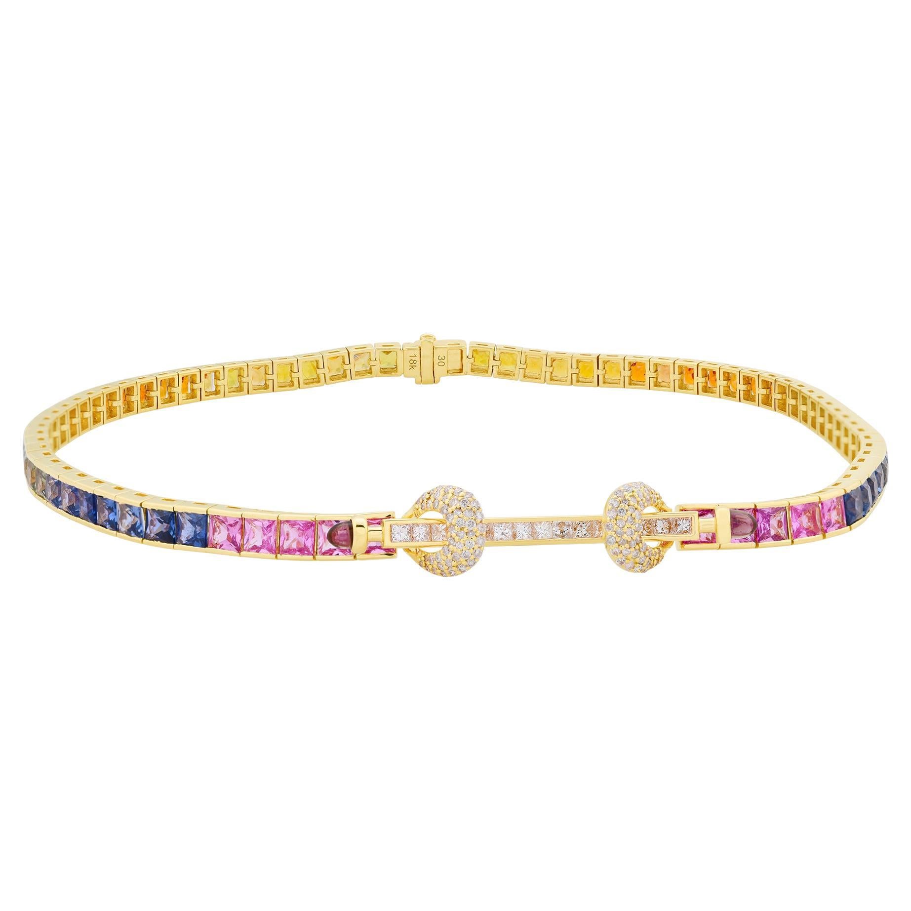 Multi Sapphire Gemstone Choker Necklace Diamond 18 Karat Yellow Gold Jewelry