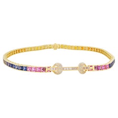 Mehrfarbige Saphir-Edelstein-Halskette 18 Karat Gelbgold Schmuck