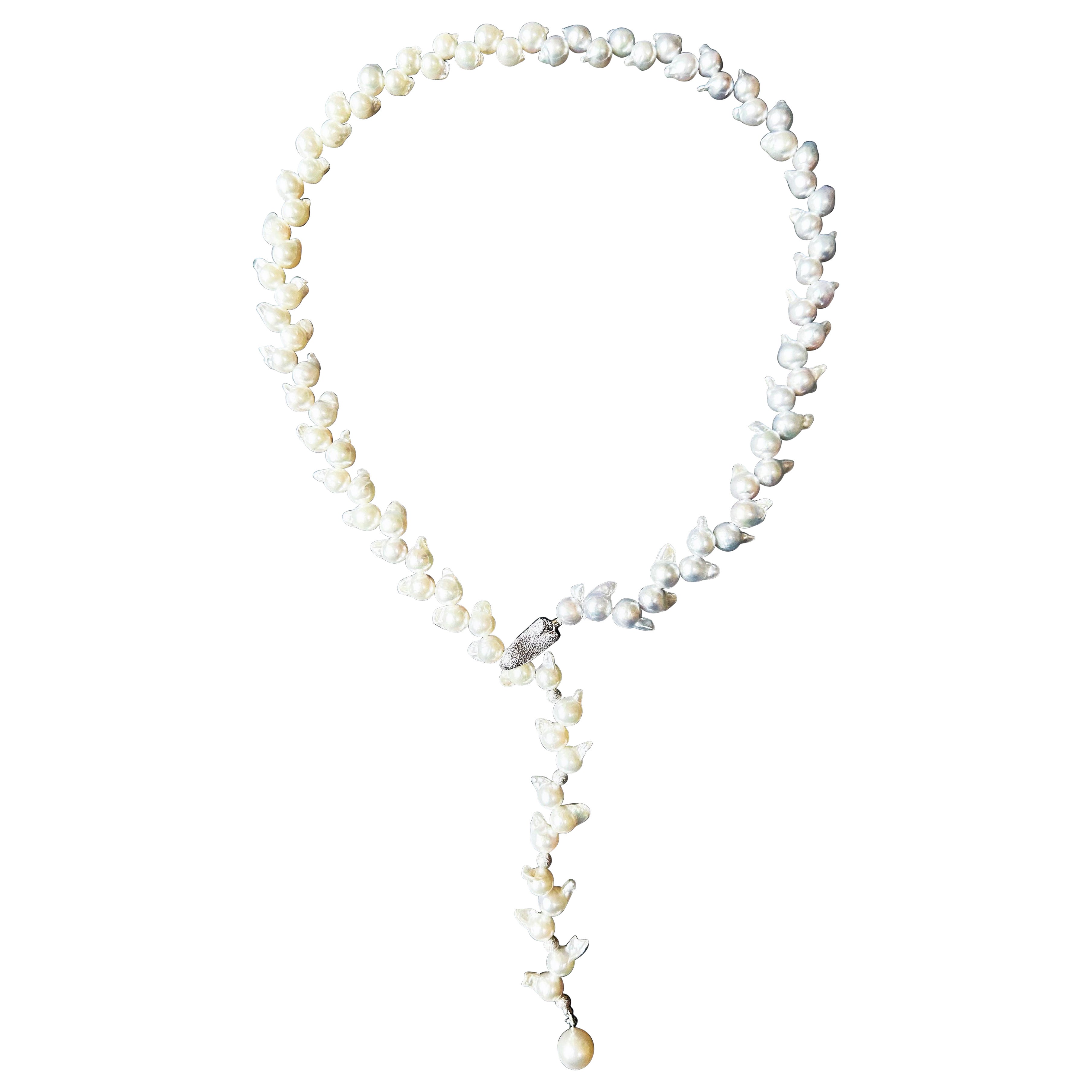 One-of-a-Kind Japan Akoya Pearl Long Necklace Wheat Ear Design For Sale