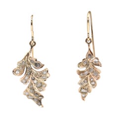 Rose-cut Diamonds Yellow Gold Leaves Earrings, 1890