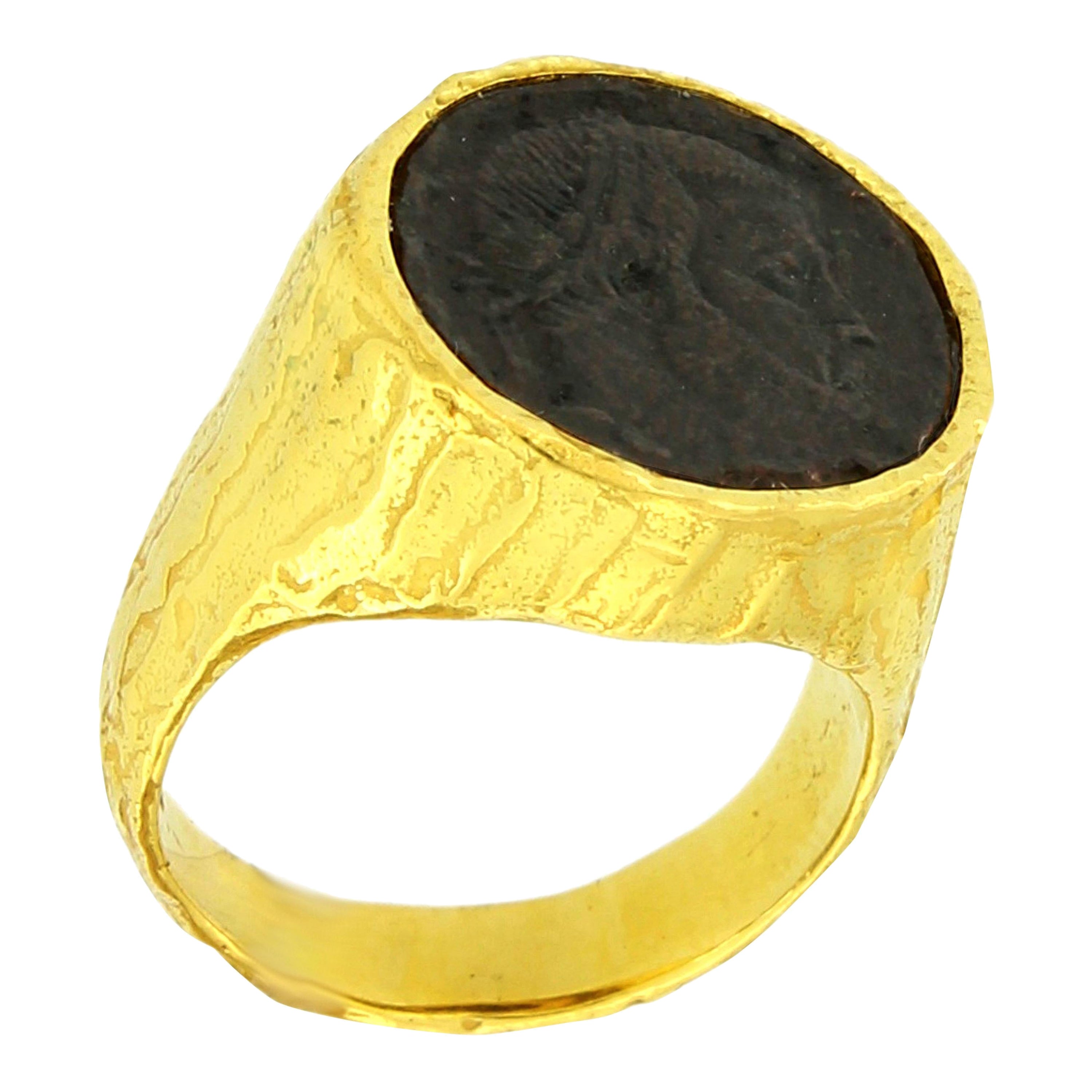 Sacchi Anillo de monedas romanas antiguas Anillo de sello Monete de oro amarillo de 18 quilates