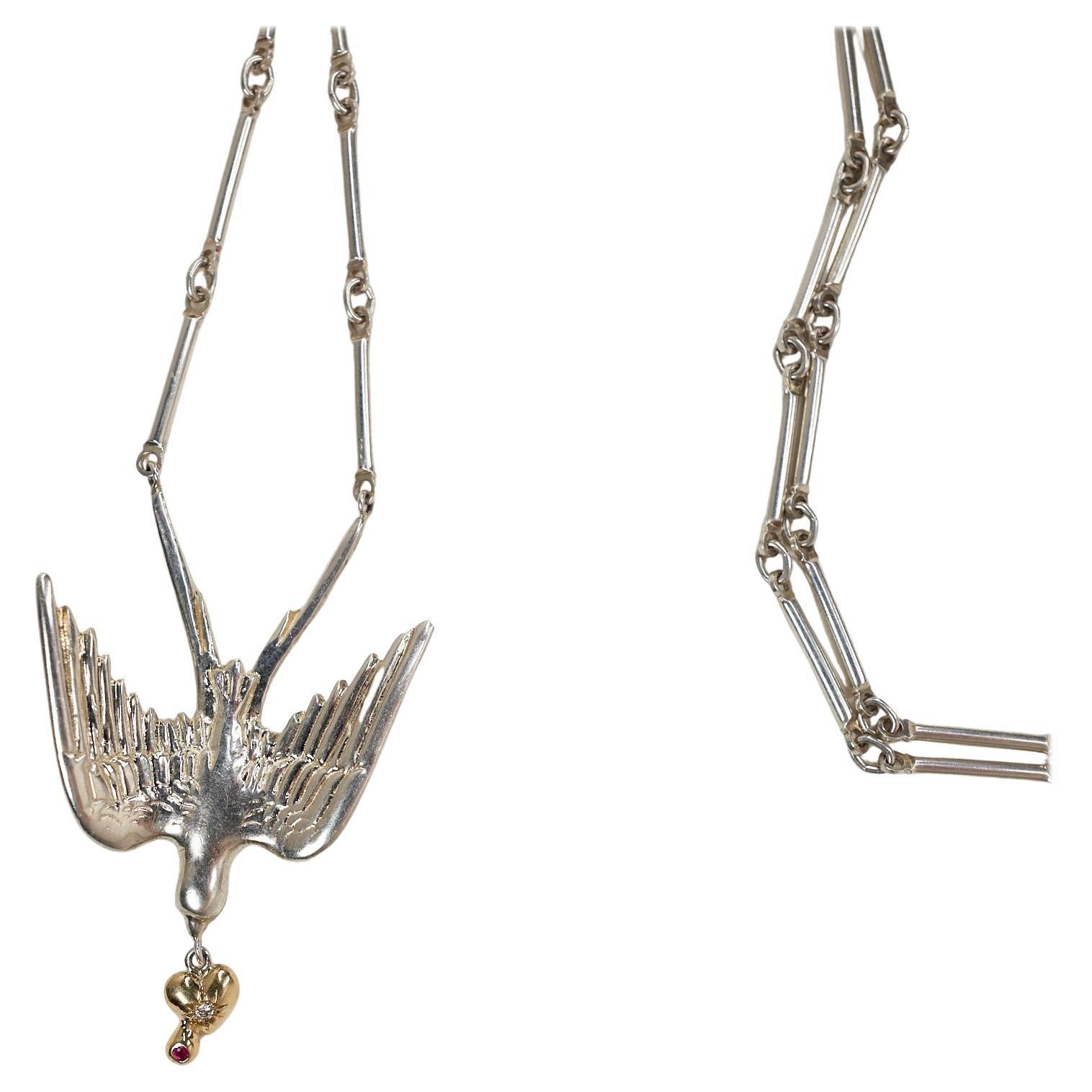 Bird Dove Chain Necklace Silver