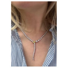 20.00 Carats Natural Fancy Yellow Diamond and Diamond Lariat Necklace