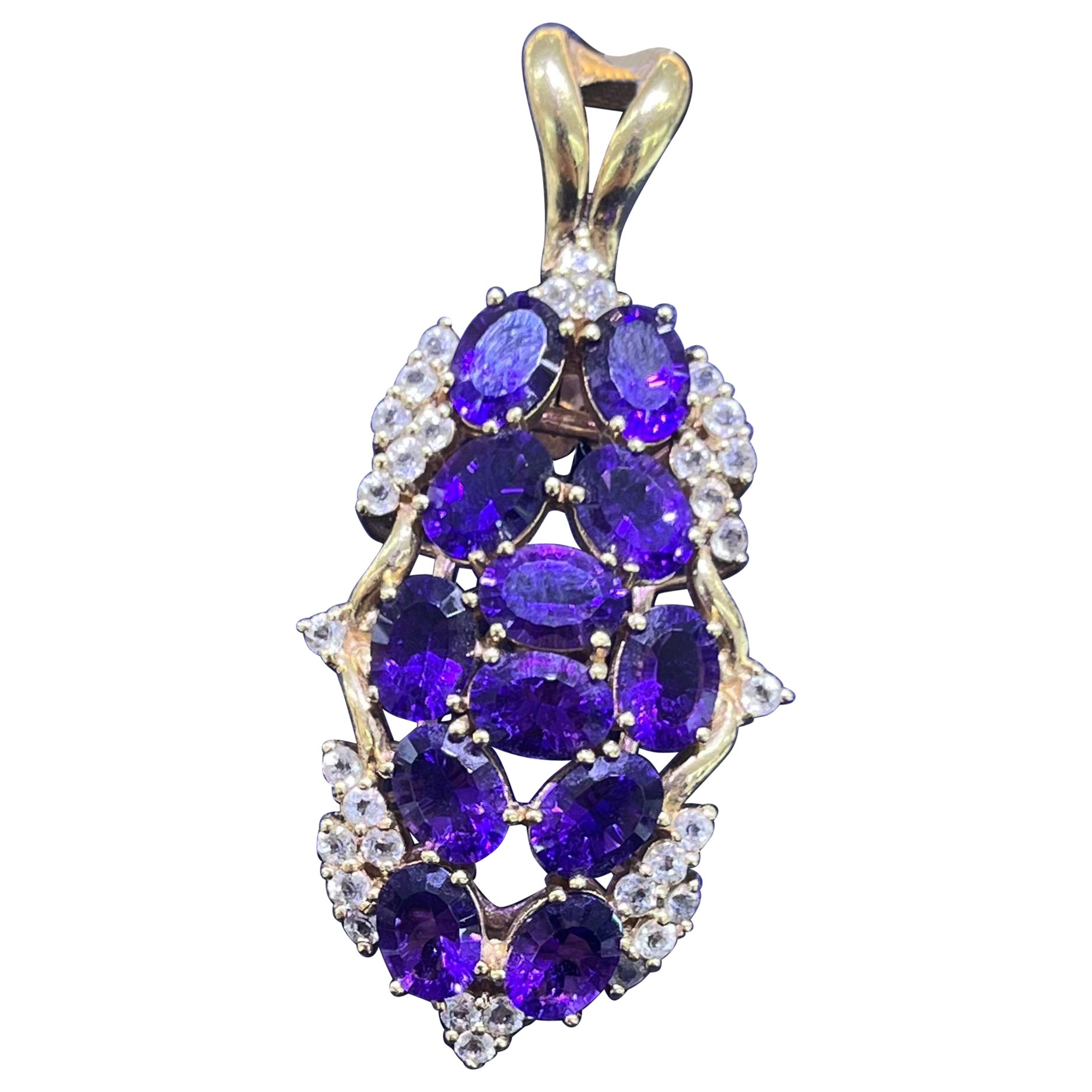 14k Yellow Gold Estate Amethyst & White Sapphire Oval Pendant