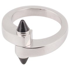 Cartier Menotte Onyx 18k Weißgold Herrenring Größe 9 60