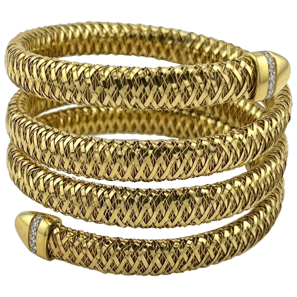 Roberto Coin Primavera Diamond & 18k Yellow Gold 4 Row Coil Wrap Bangle Bracelet
