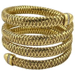 Roberto Coin Primavera Diamond & 18k Yellow Gold 4 Row Coil Wrap Bangle Bracelet